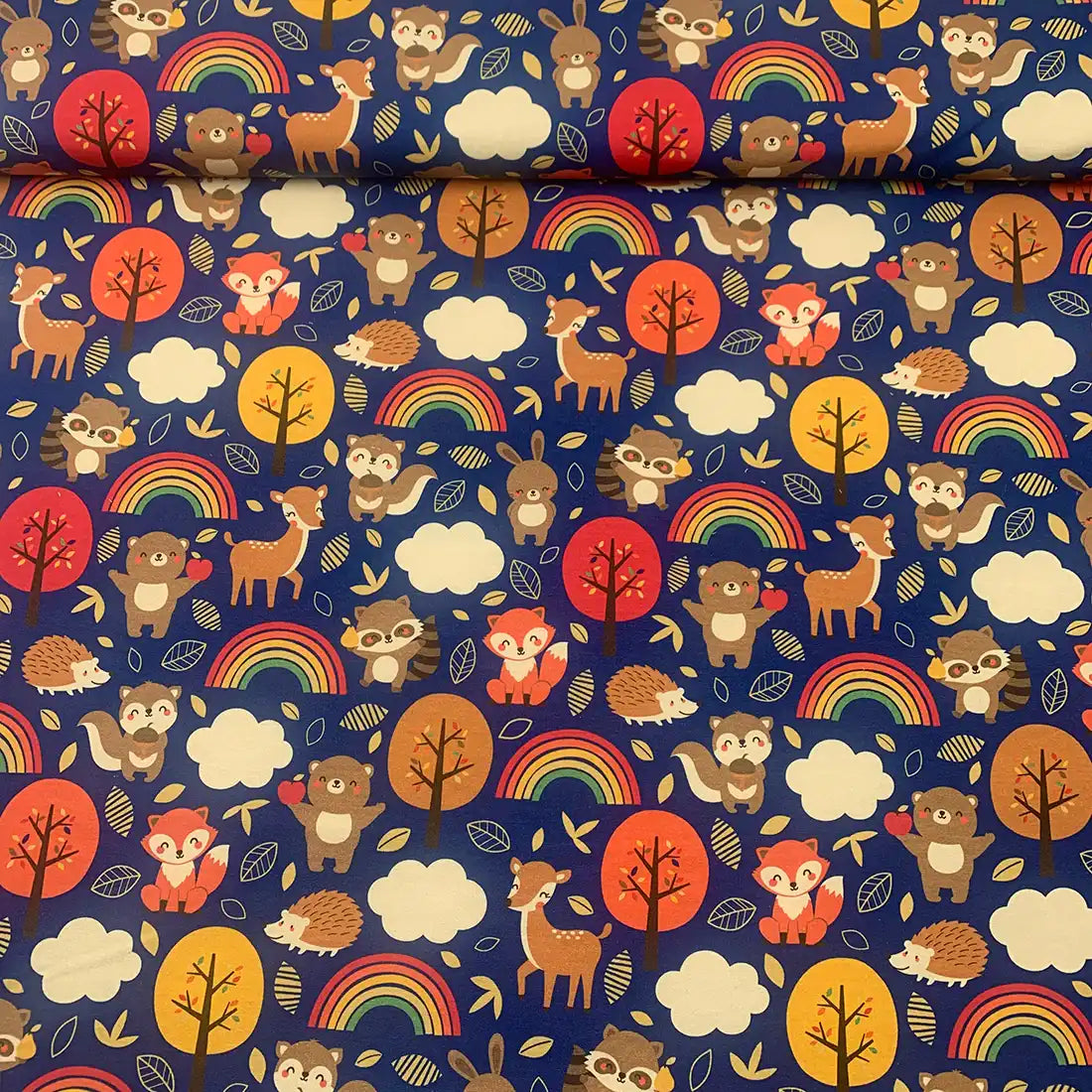 French Terry Fabric Forest - Animals - Rainbow