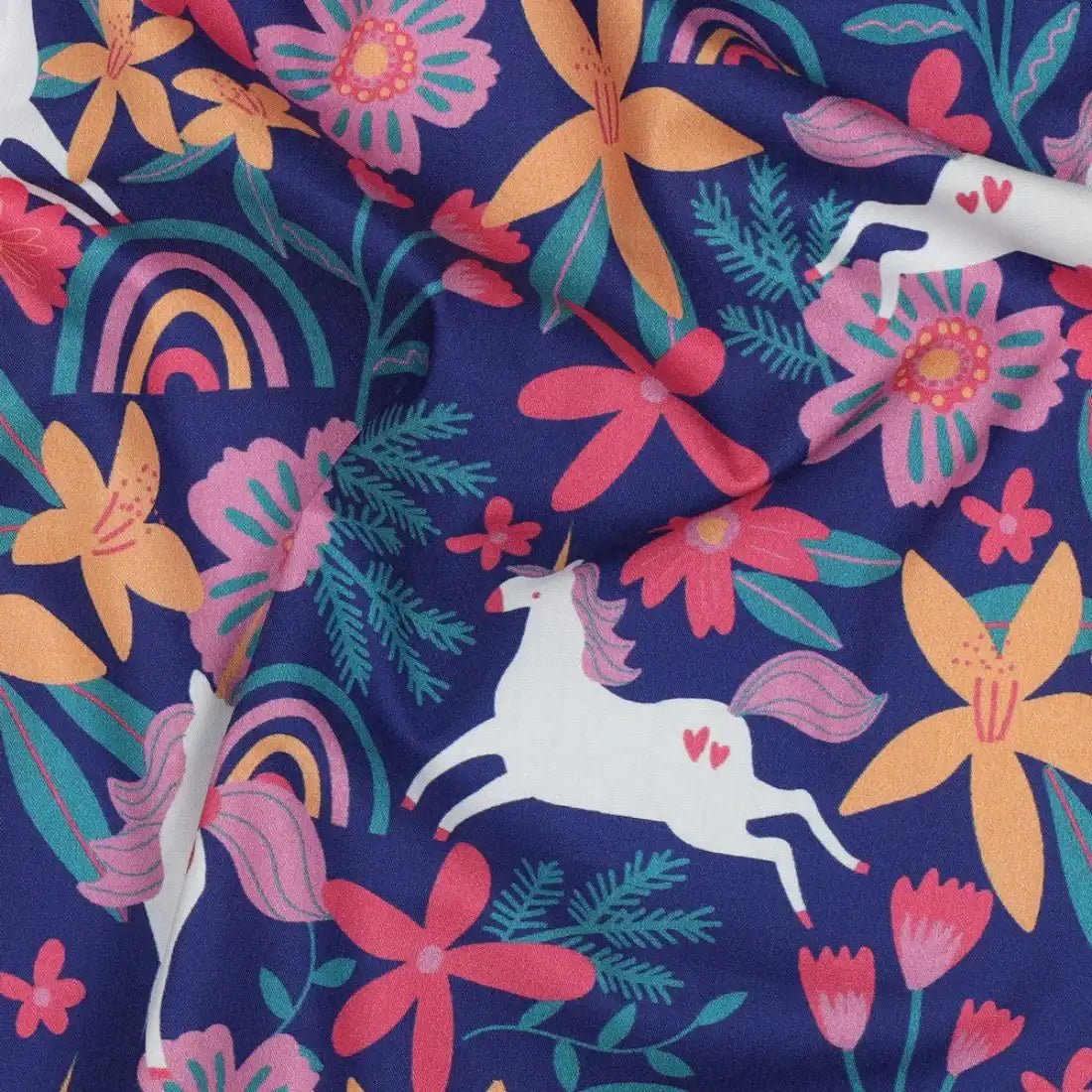 tissu - popeline - fleurs - licorne