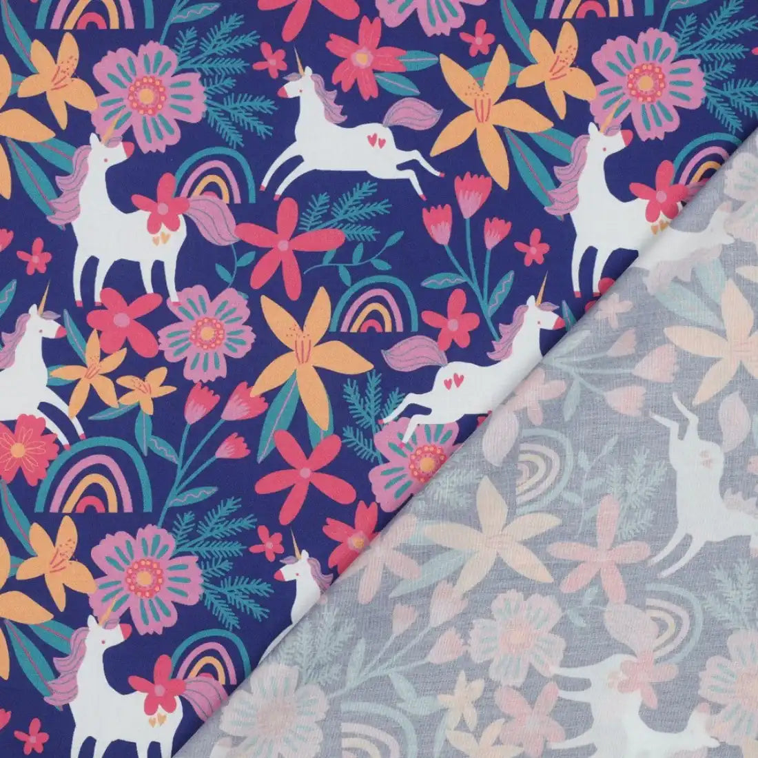 tissu - popeline - fleurs - licorne