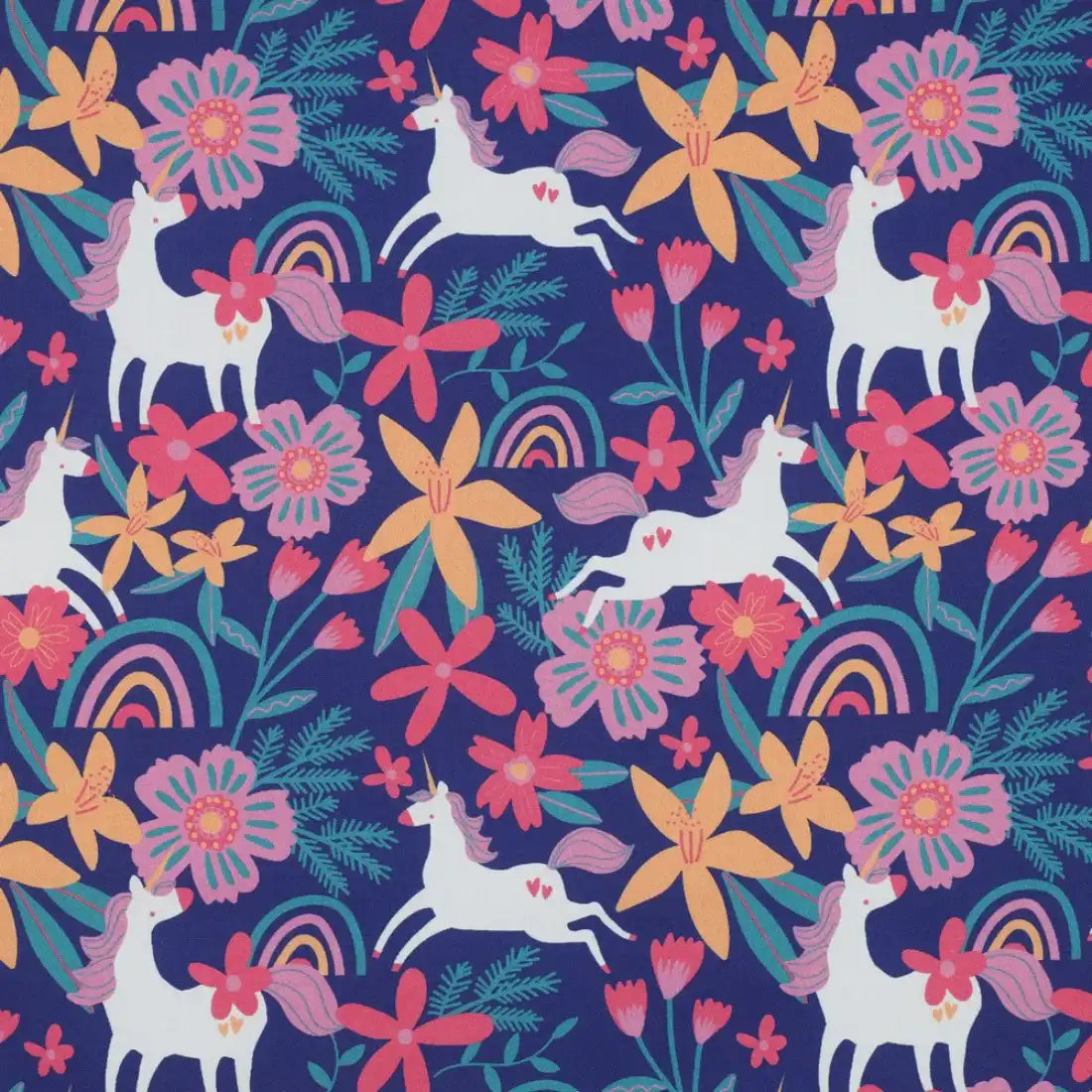tissu - popeline - fleurs - licorne