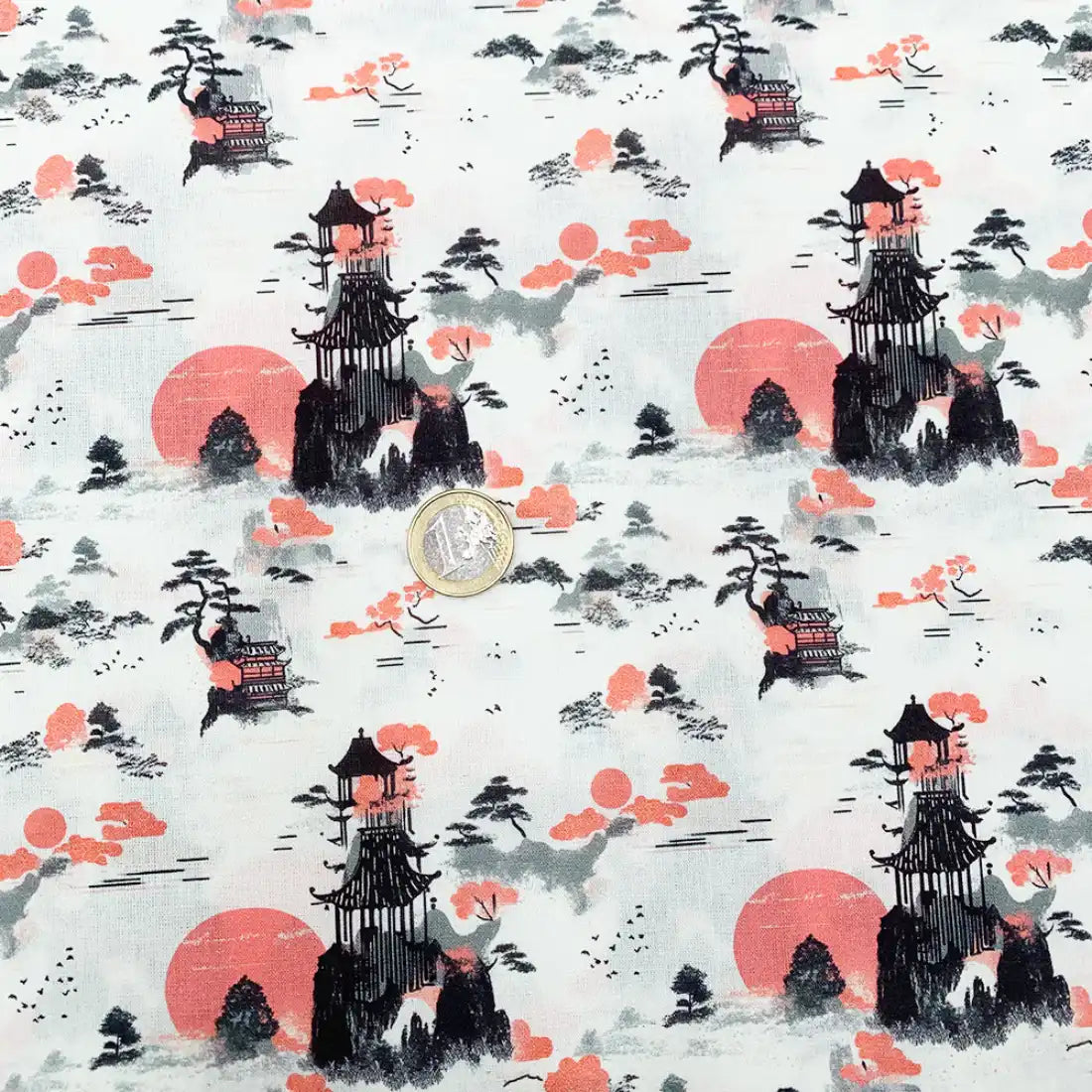 Japanese Poplin Fabric Pagoda and Sunset