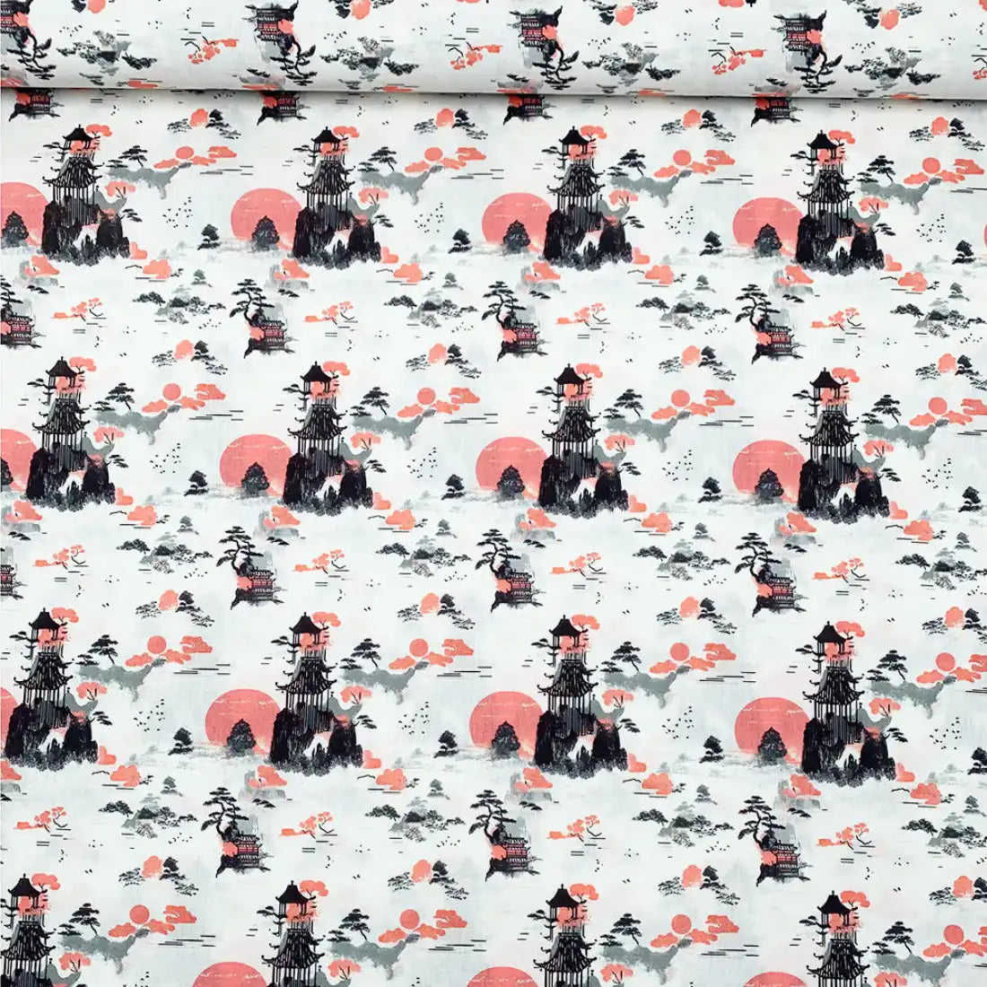 Japanese Poplin Fabric Pagoda and Sunset