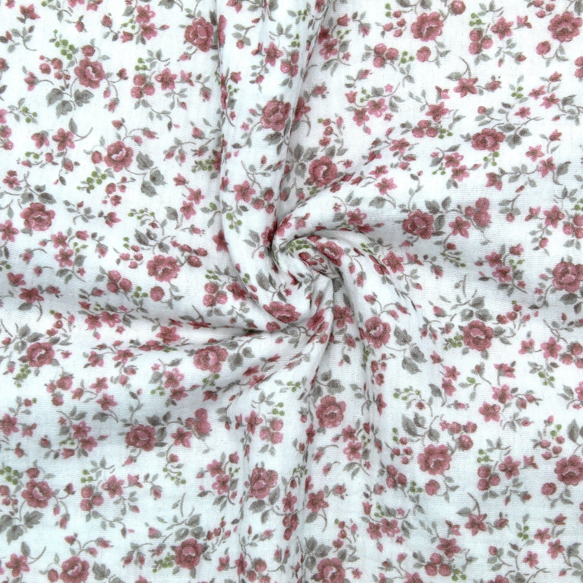 Tissus double gaze fleurs rouges