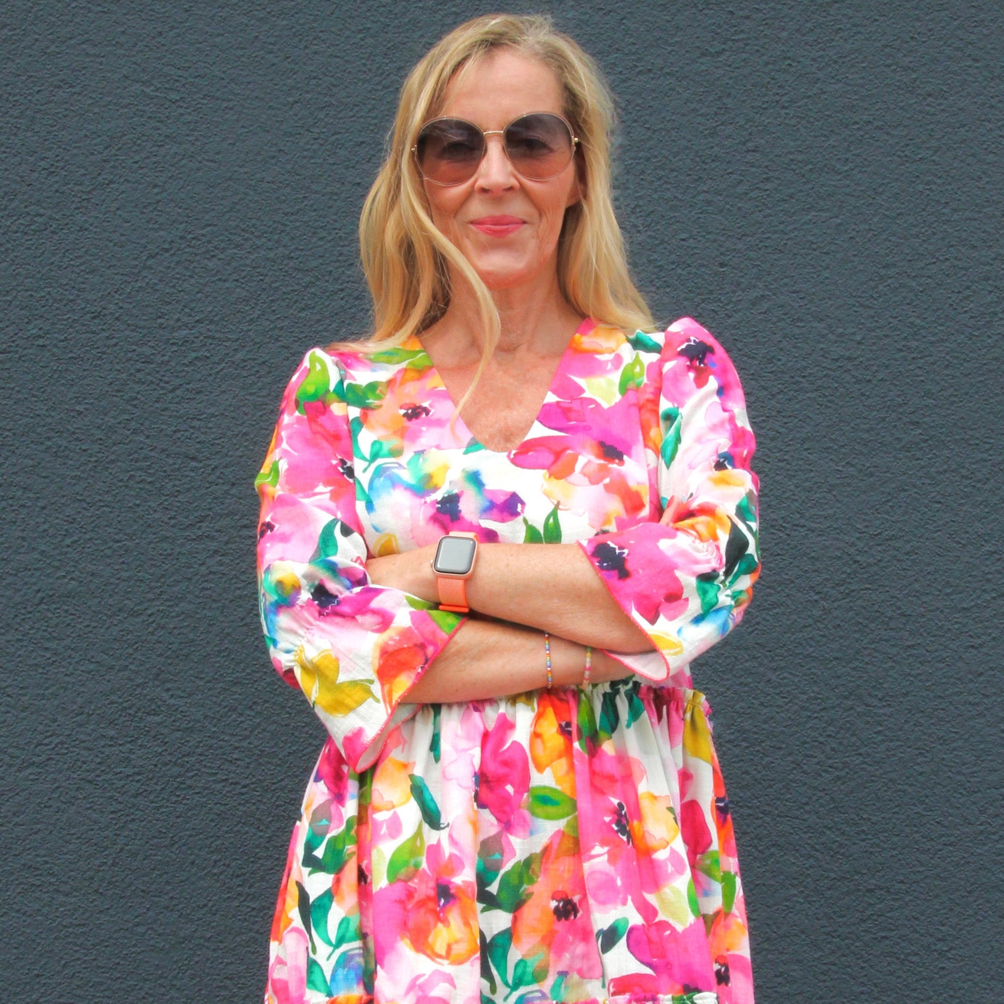 Tissus double gaze plat Fleurs rose aquarelle