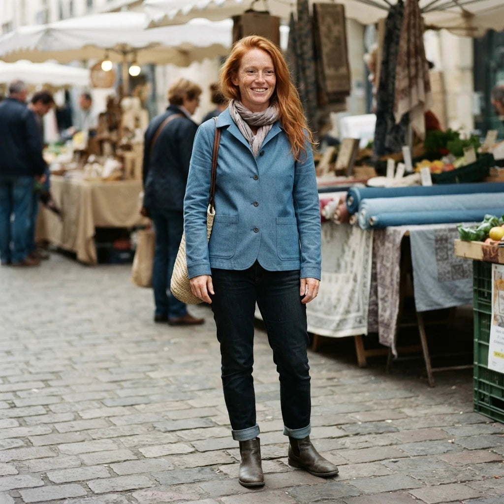 Veste en jeans de coton fin bleu clair