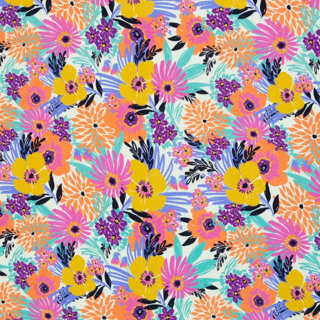 Viscose Fleurs Métropolitaines – Couleurs Éclatantes et Style Urbain