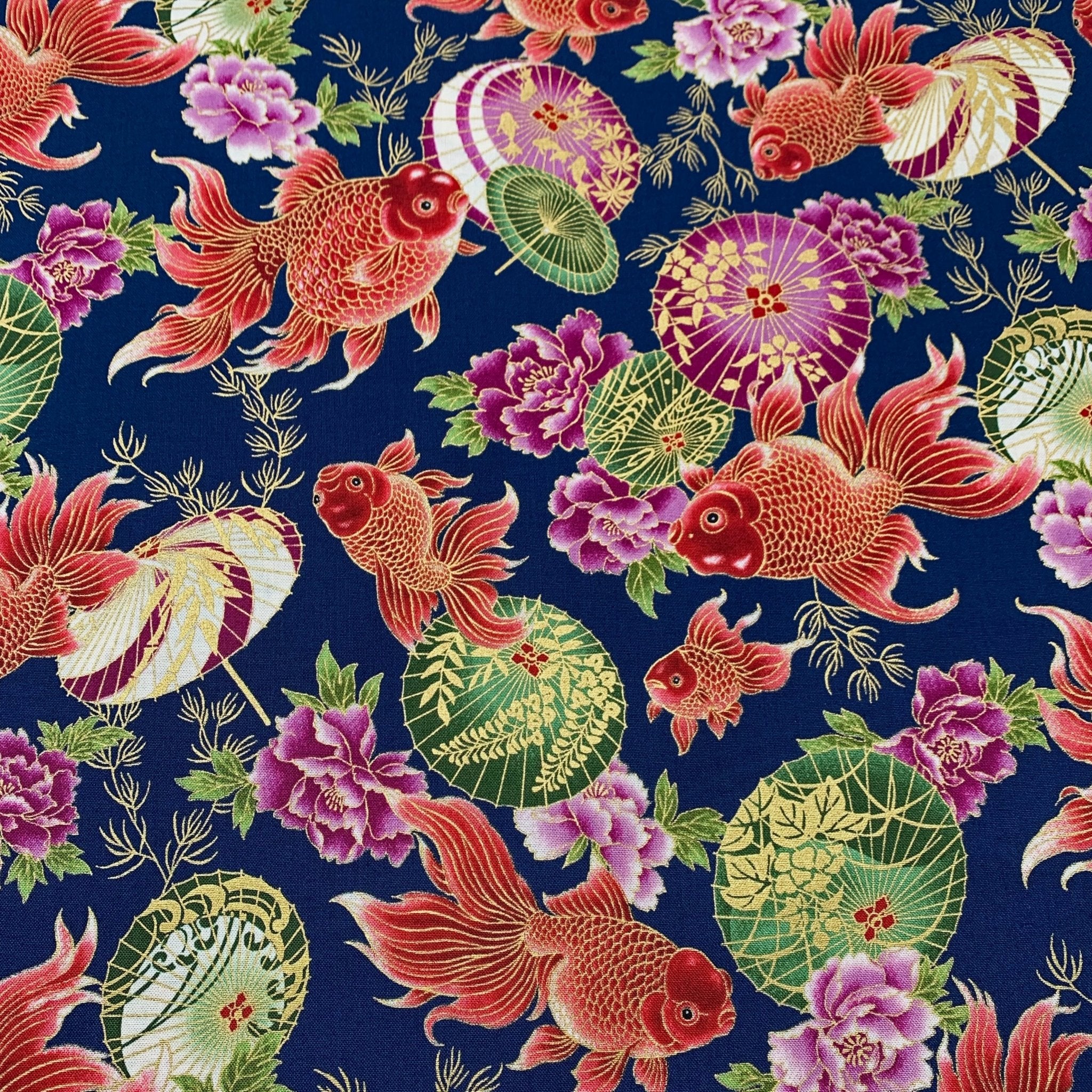 Tissu japonais au mètre motif carpes koï – Verotex