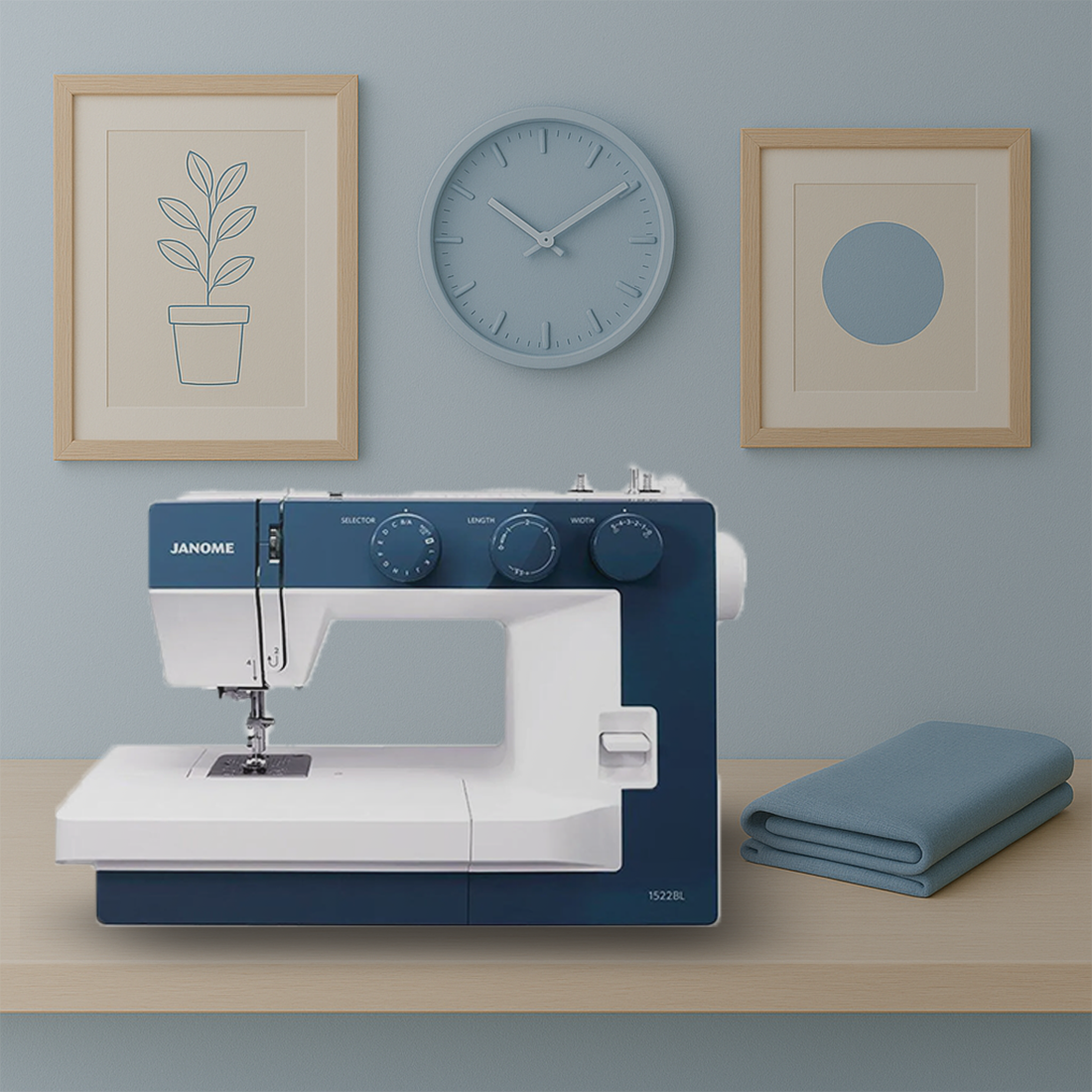 Janome 1522 BL : machine mécanique fiable au design élégant bleu marine