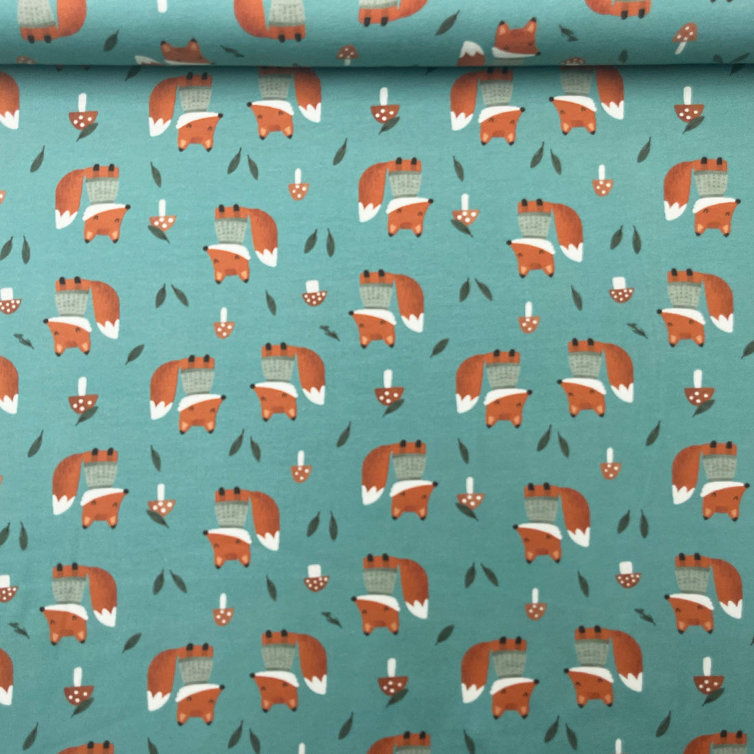 Jersey fantaisie renards – fond vert canard