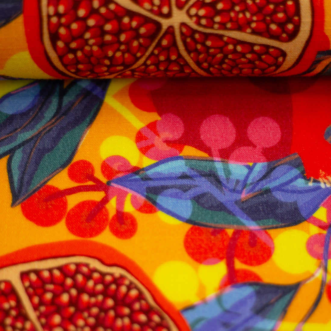 Tissu Double Gaze Soleil & Grenade – Coton Fruité et Vitaminé