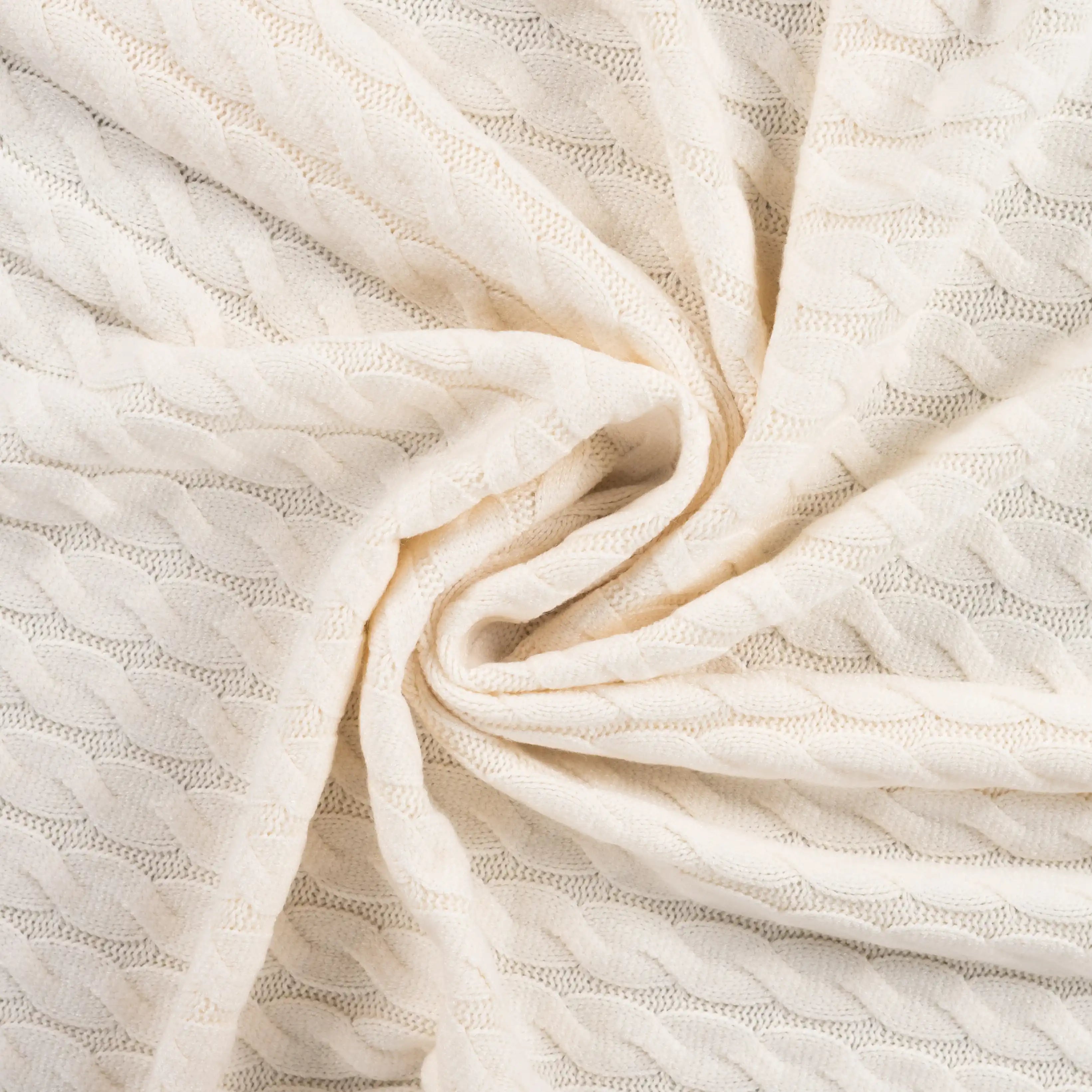 Tissu Maille Tricot Côtelée Crème Douce et Épais
