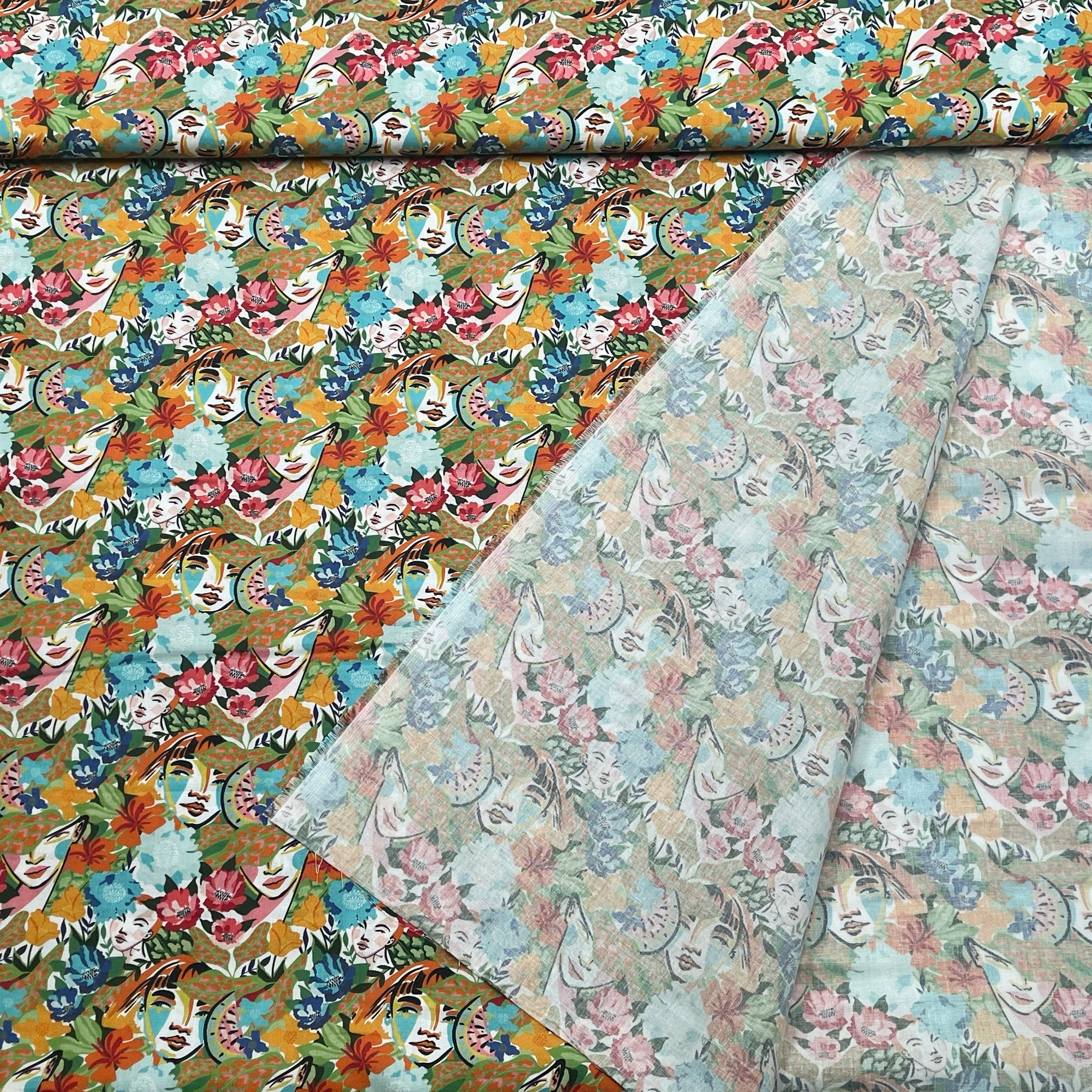 Tissu Popeline de Coton visages en fleurs