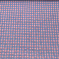 Tissu Seersucker carreaux bleu et rose