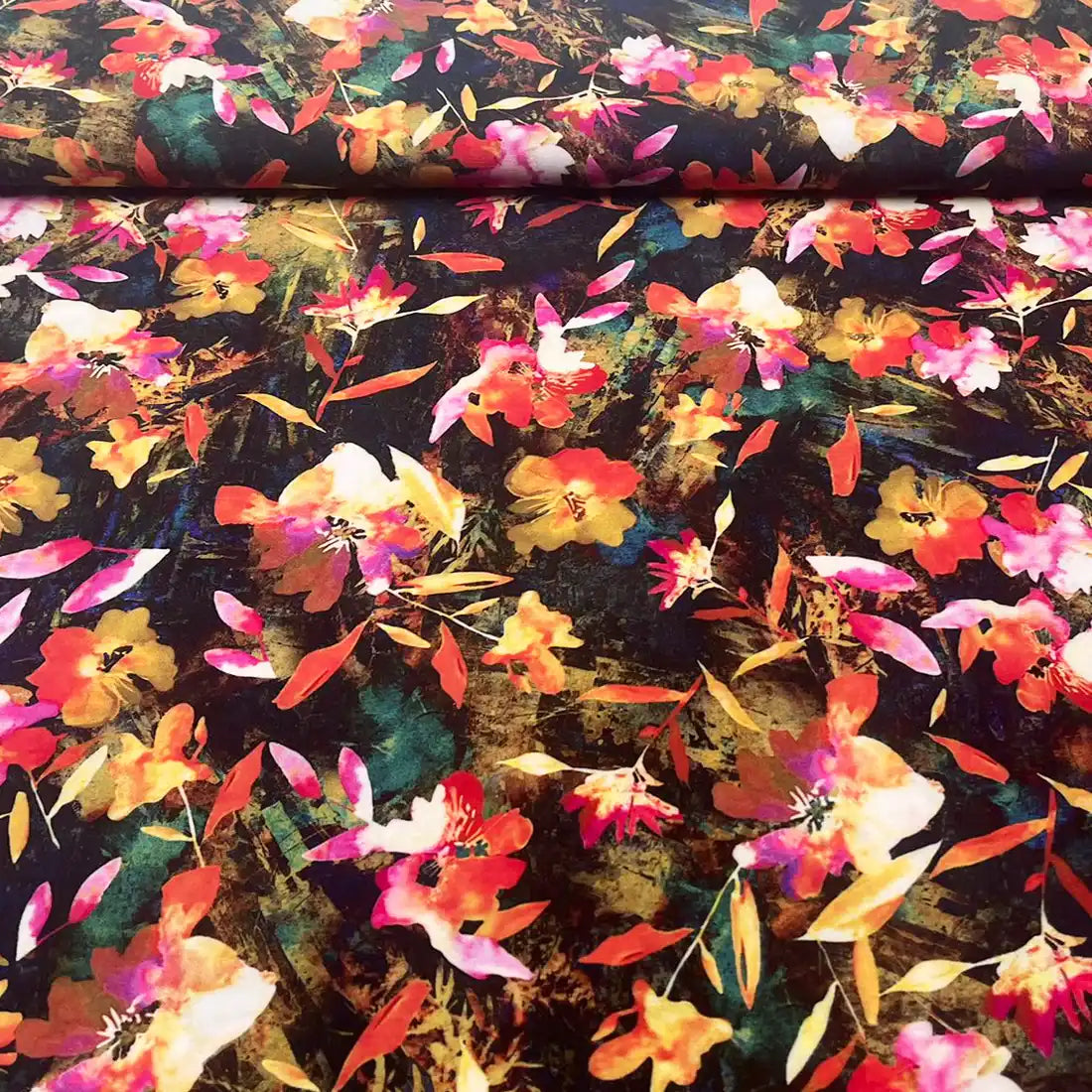 Tissu Viscose Fluide – Jardin Nocturne Multicolore