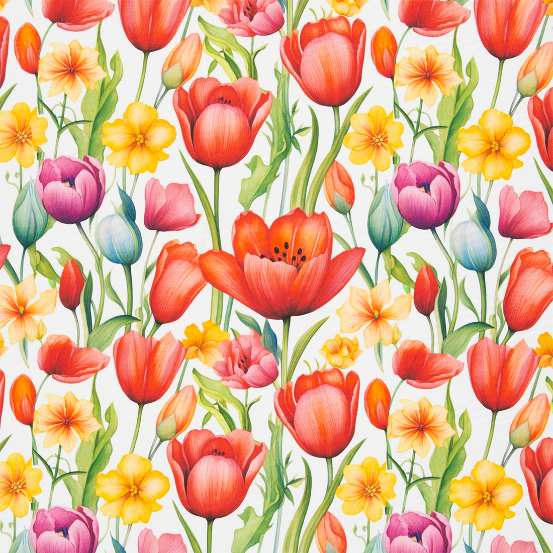 Tissu canva fleuri en coton et polyester – Tulipes printanières