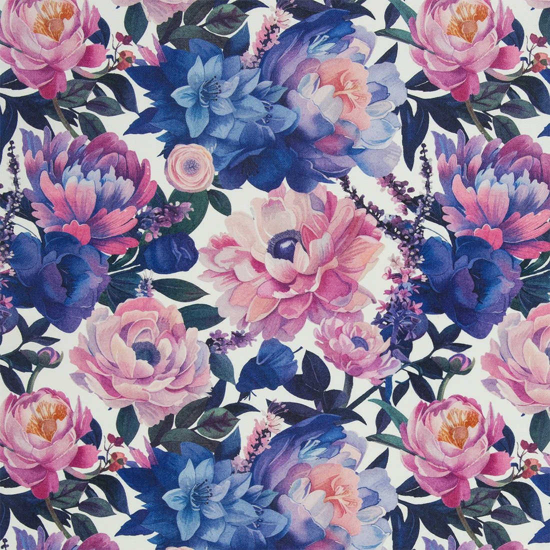 Tissu canva fleuri romantique – Rose poudré & bleu foncé