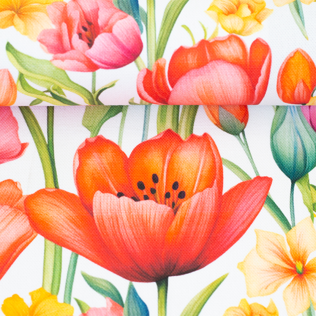 Tissu déco floral – Canva coton/polyester tulipe colorée