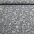 Tissu ligné rayé bleu avec broderie cachemire fleurie