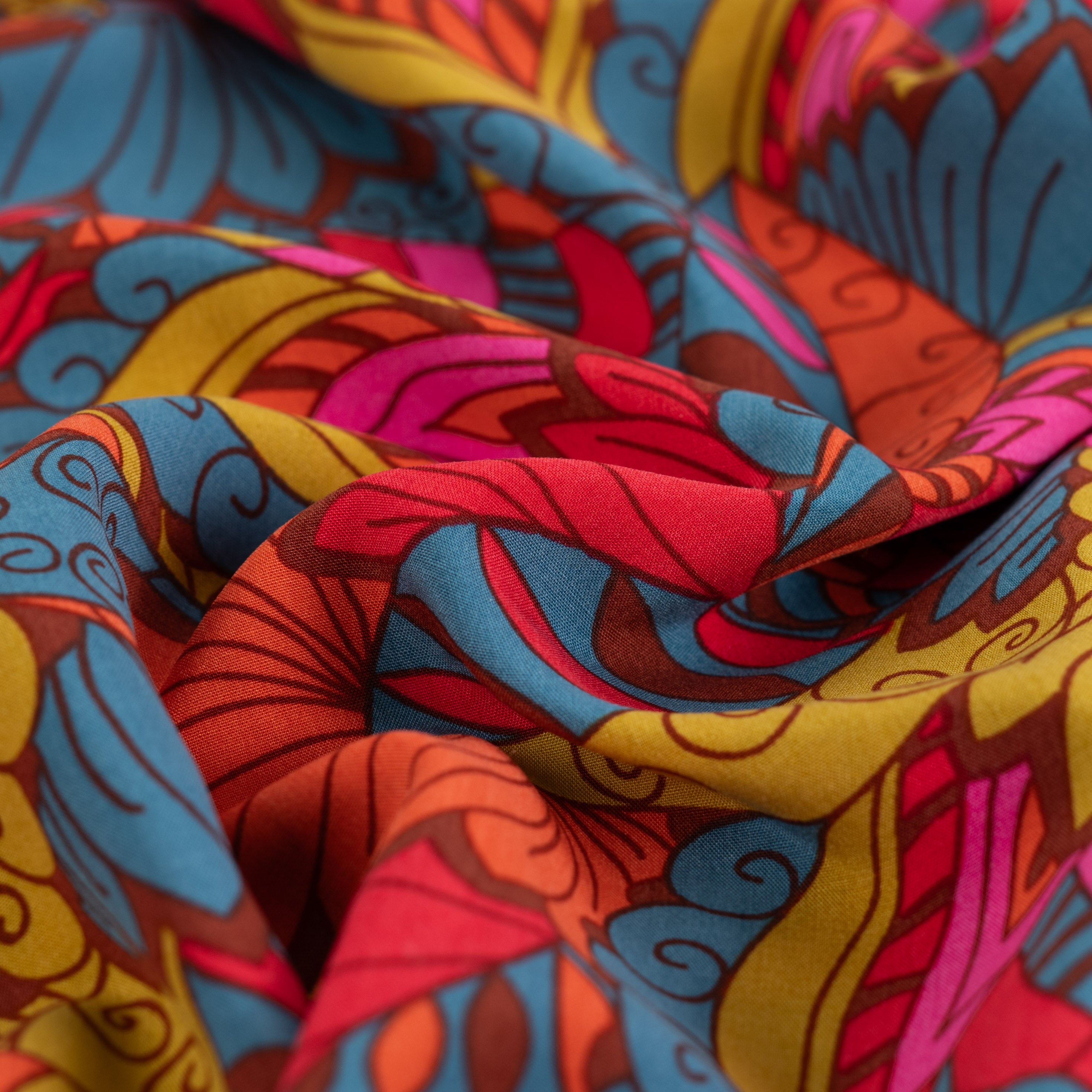 Tissu viscose géométrique terre