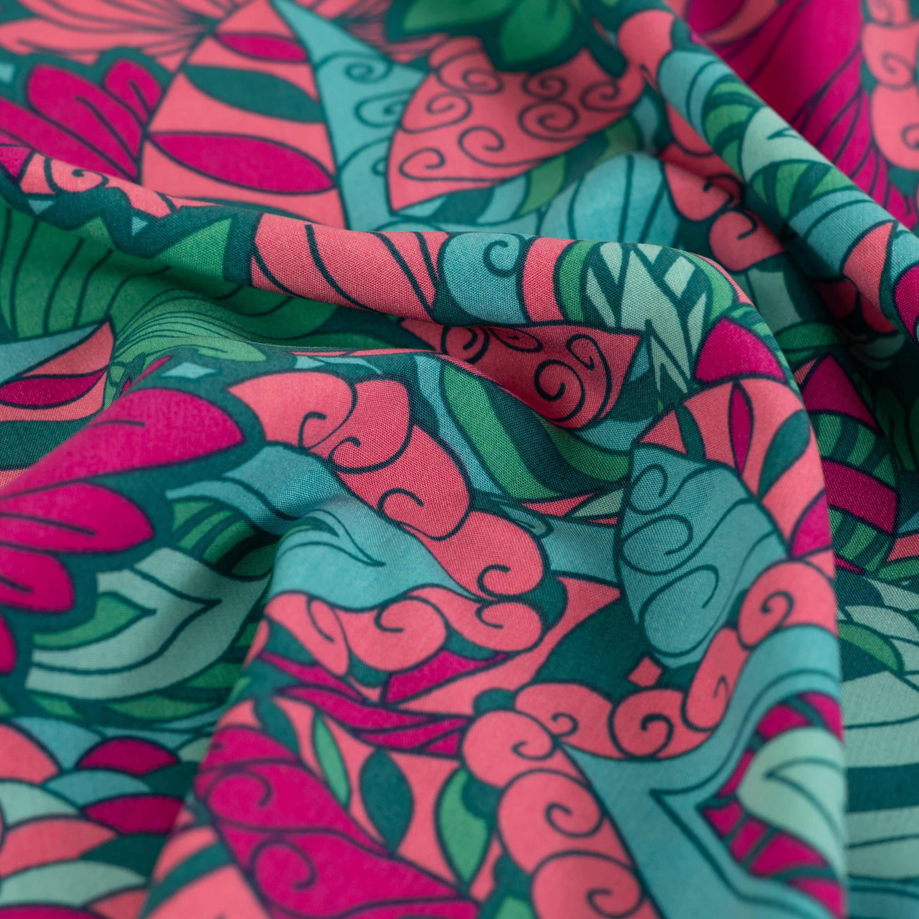 Tissu viscose géométrique turquoise