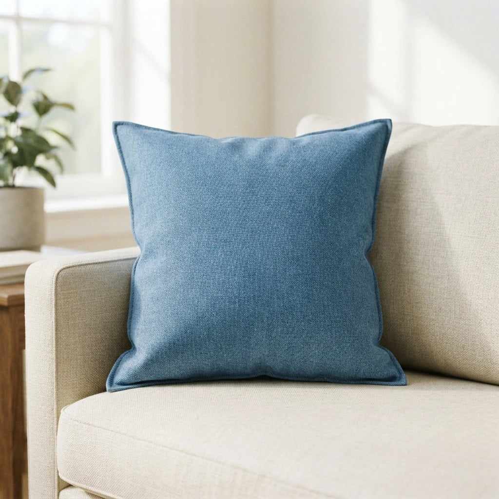 Coussin en jeans de coton fin bleu clair