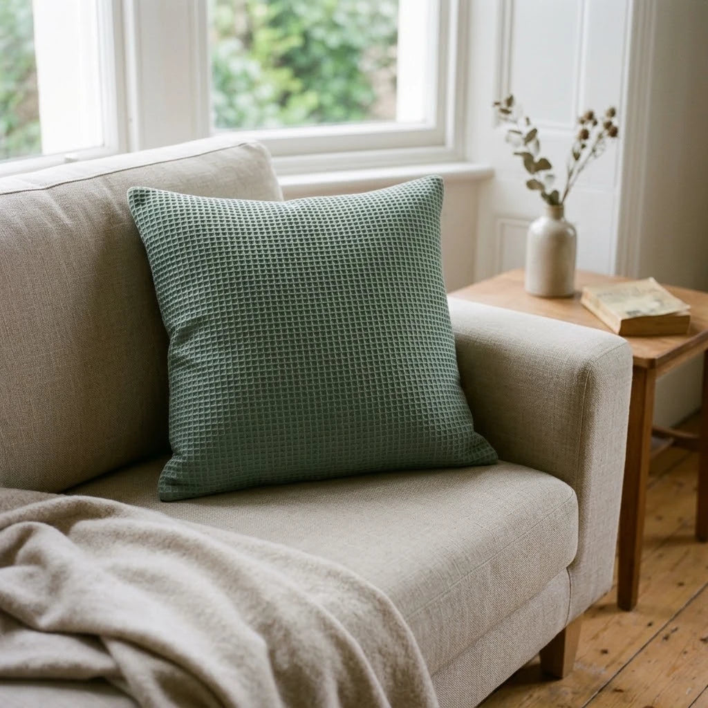 Coussin en nid d'abeille menthe foncé