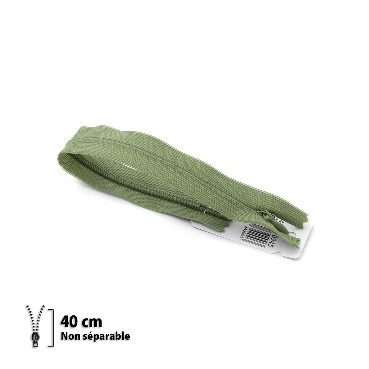 Fermeture éclair / Zip / tirette invisible couleur saule