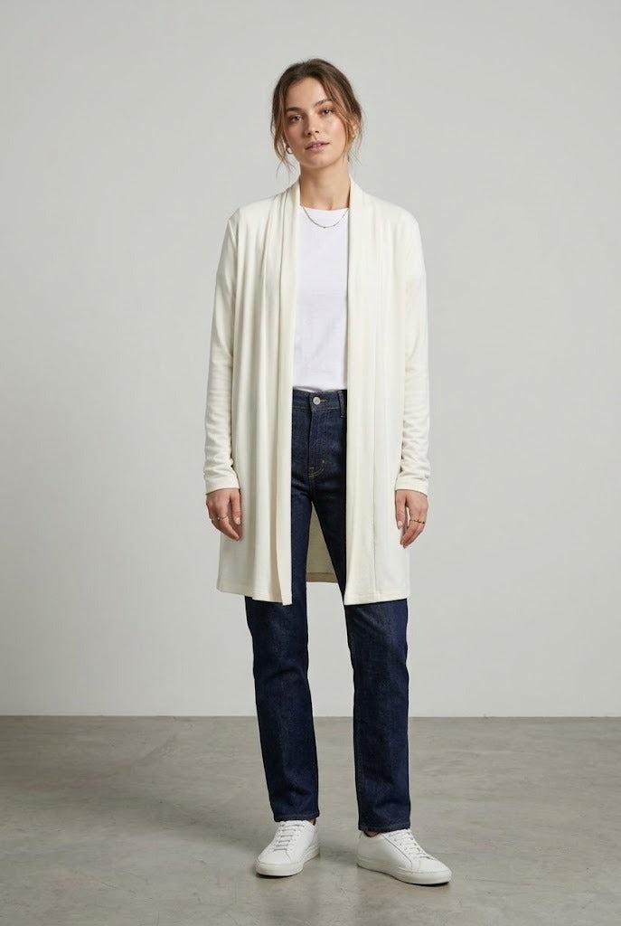 Gilet long en maille tricot écru