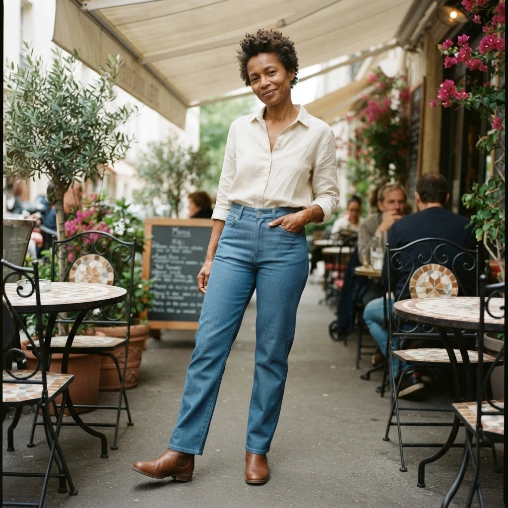 Jeans en jeans de coton fin bleu clair