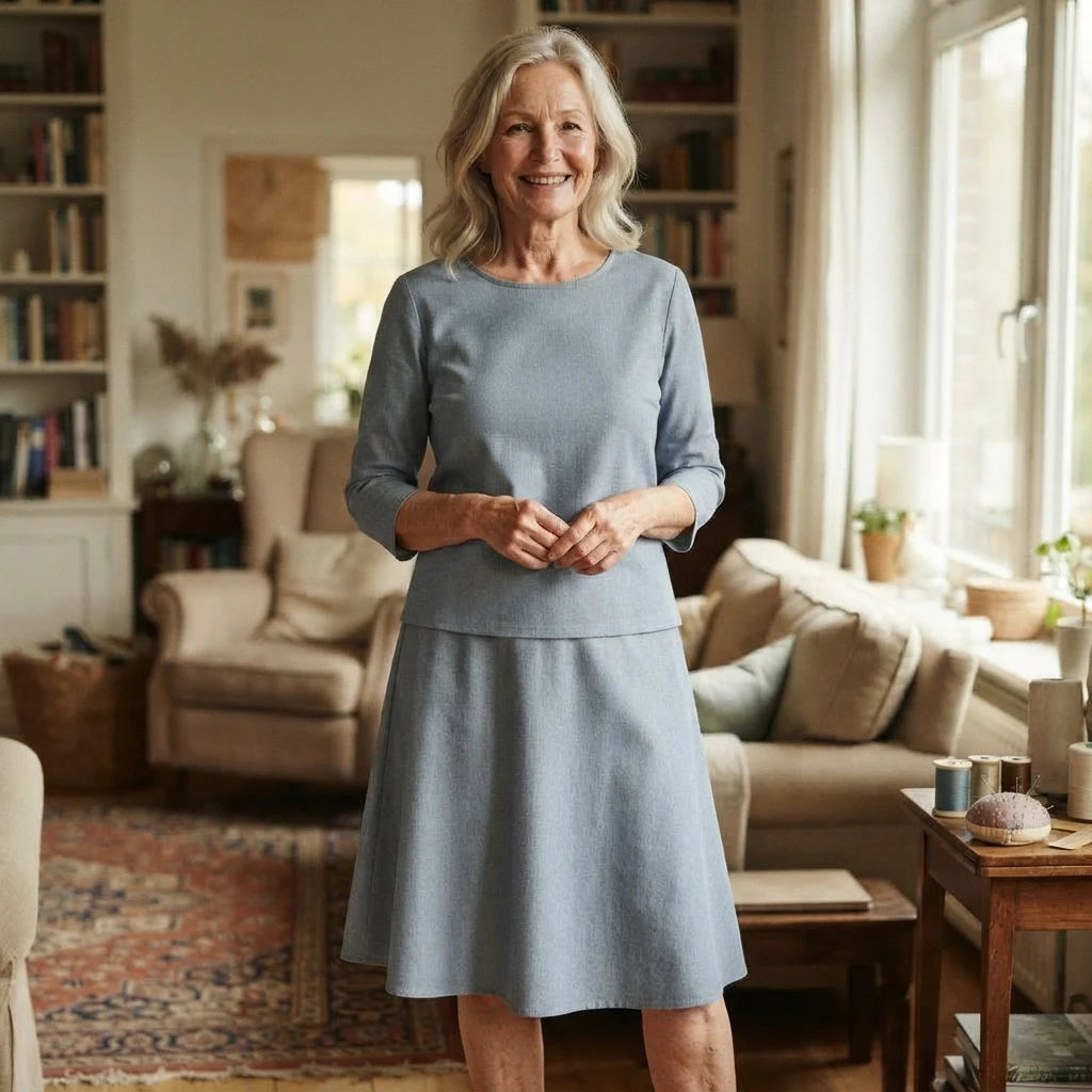 Jupe en jeans de coton fin bleu clair