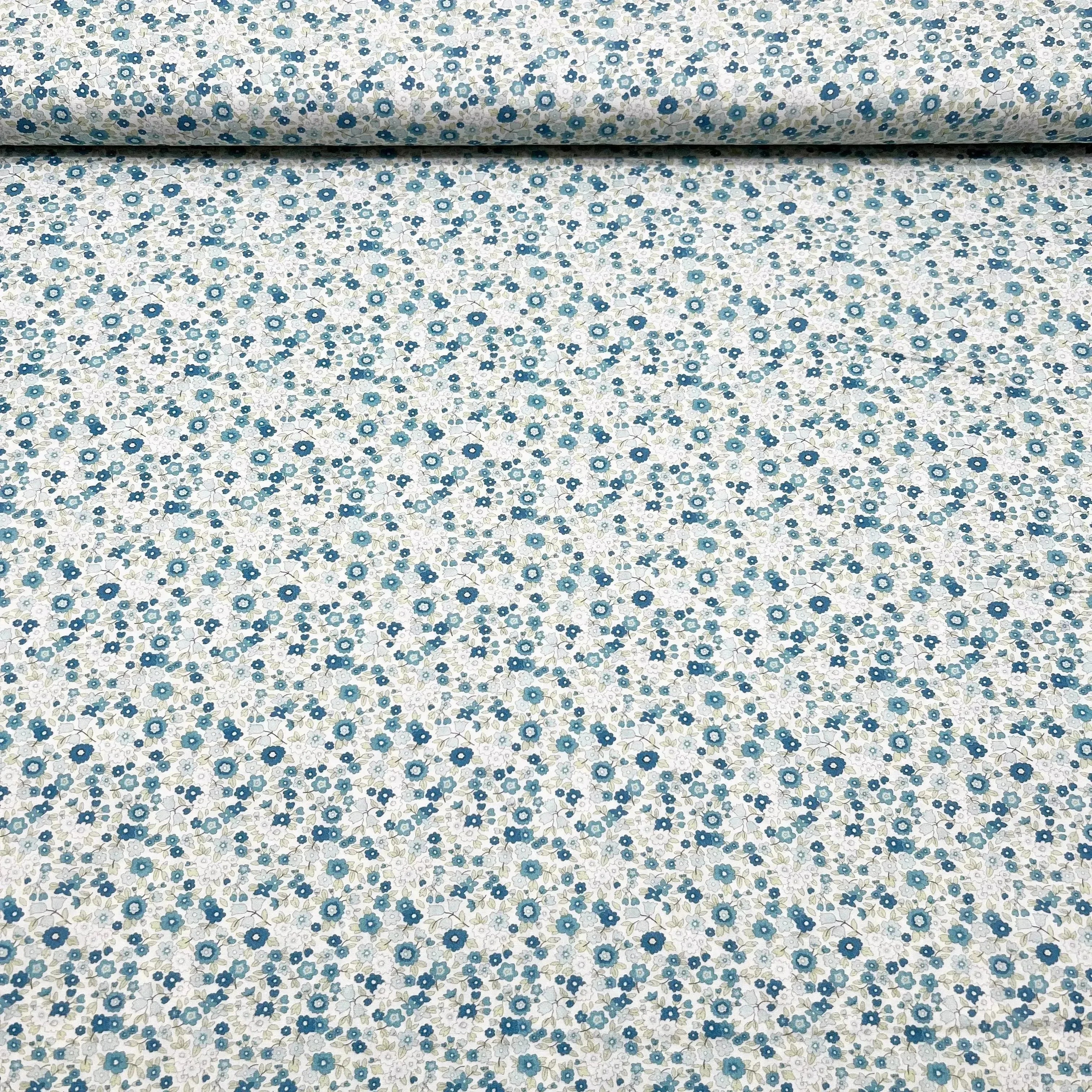 Popeline bio coton fleurs bleu