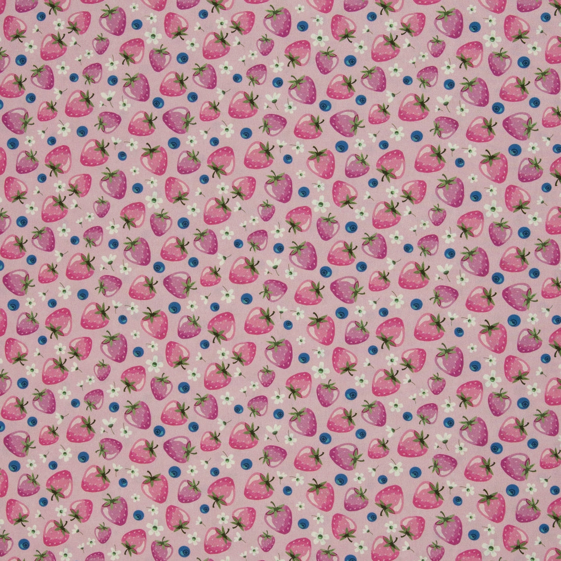 Délices Fruités – Tissu Popeline aux Fraises Roses et Baies Bleues