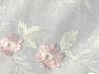 Tissu Broderie Anglaise Fleurs Roses Brodées