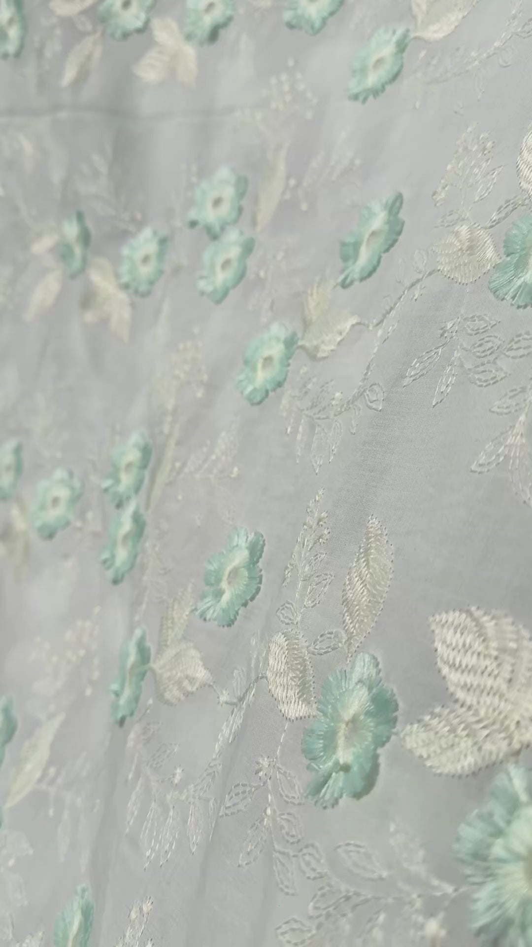 Tissu Broderie Anglaise Fleurs Bleues Brodées