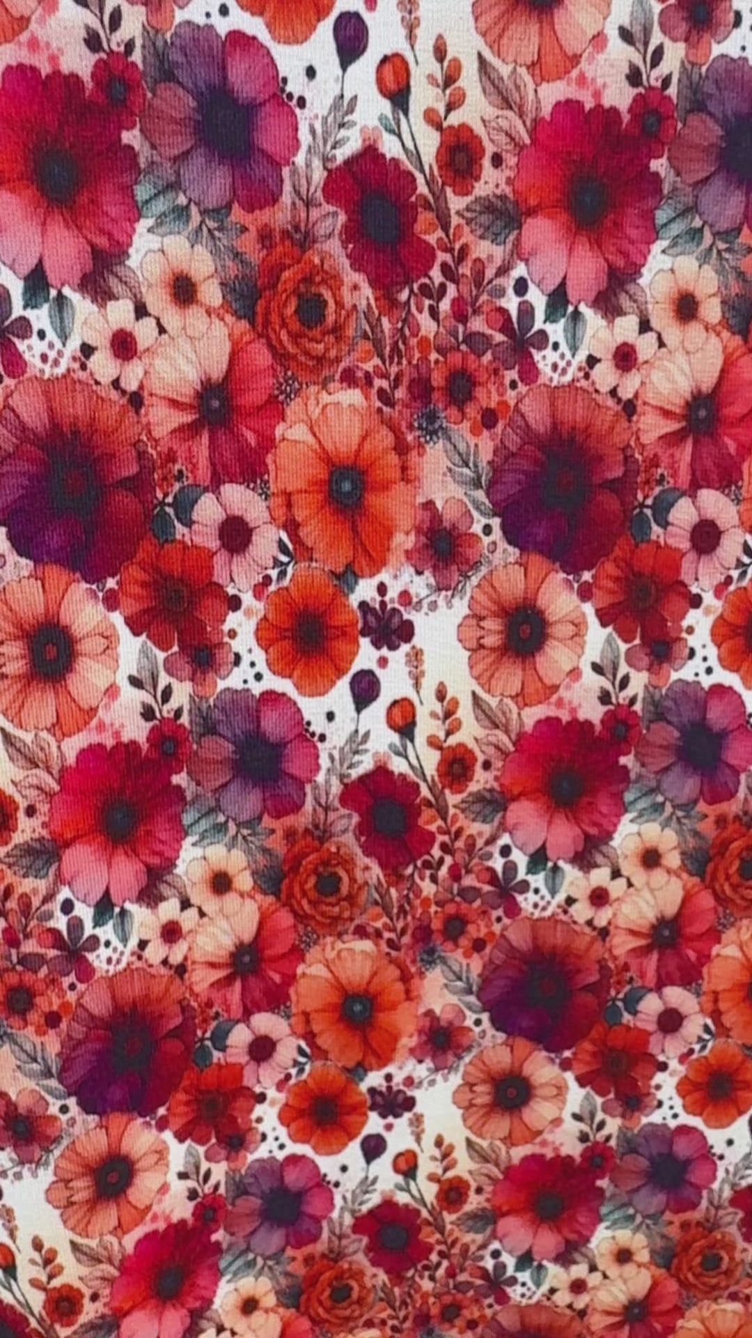 Tissu Jersey de Coton jardin de fleurs rouge