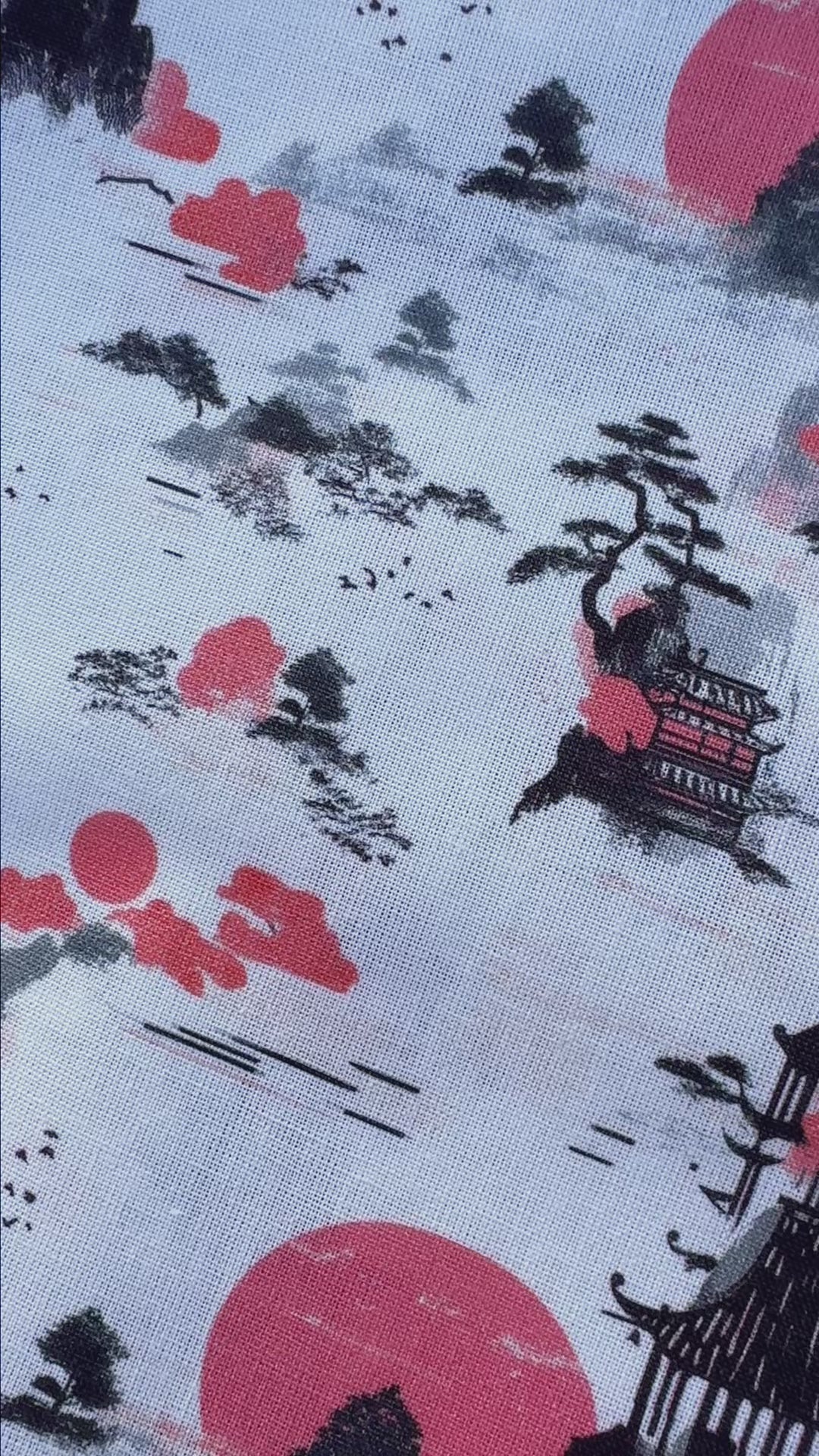 Tissu Popeline Japonais Pagode et Soleil Couchant