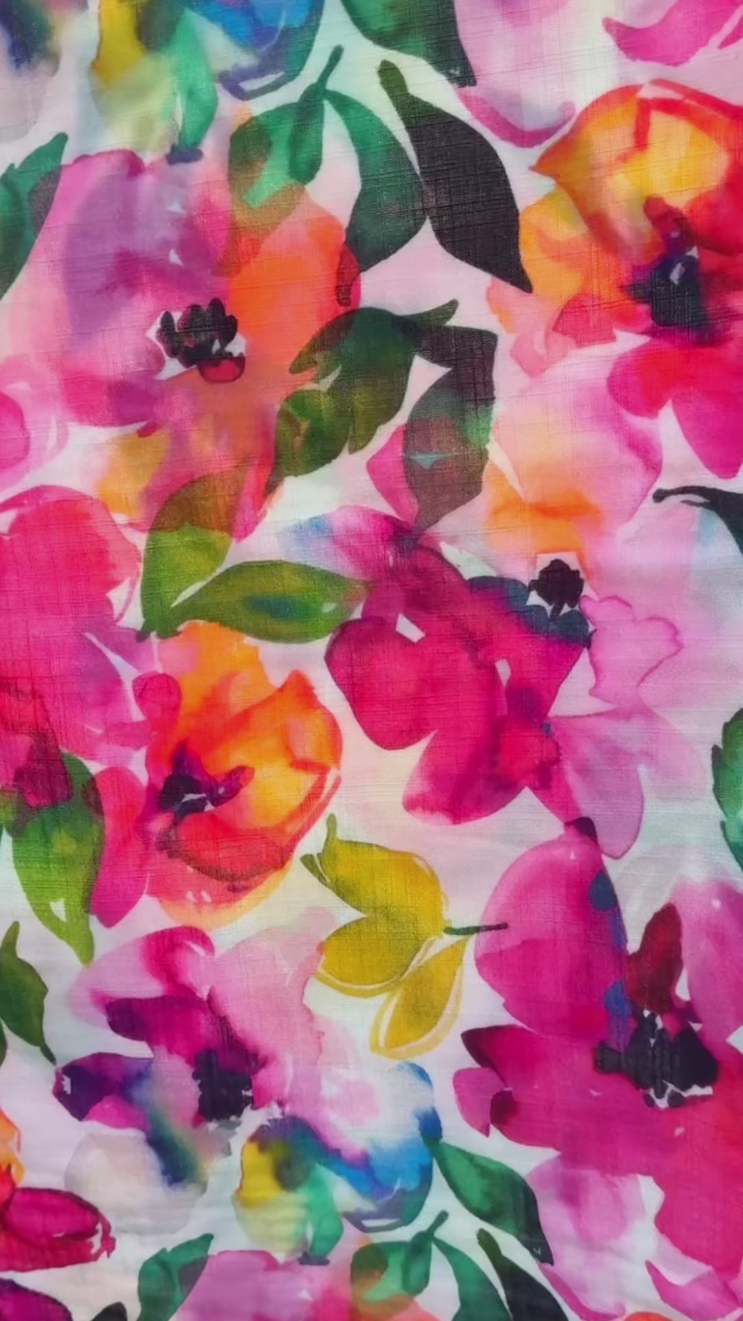 Tissus double gaze plat Fleurs rose aquarelle