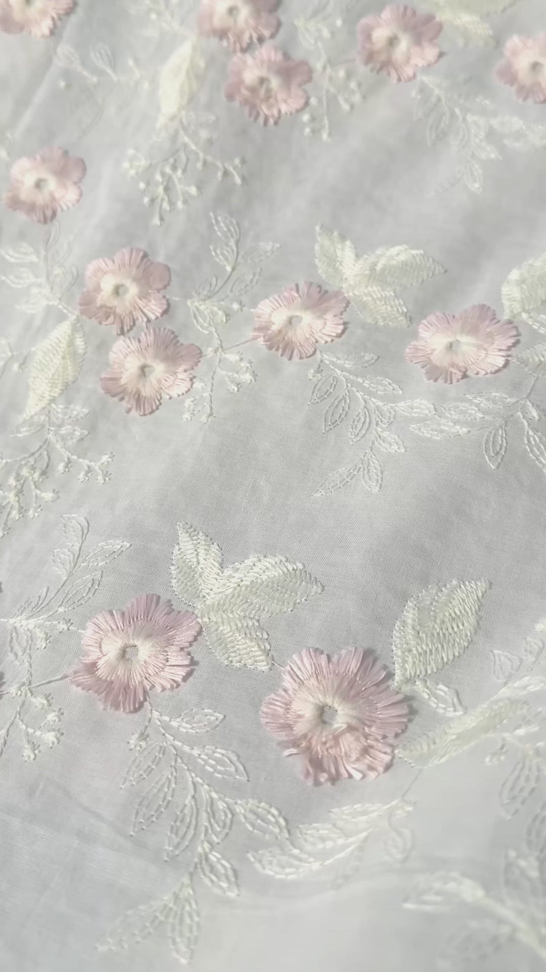 Tissu Broderie Anglaise Fleurs Roses Brodées
