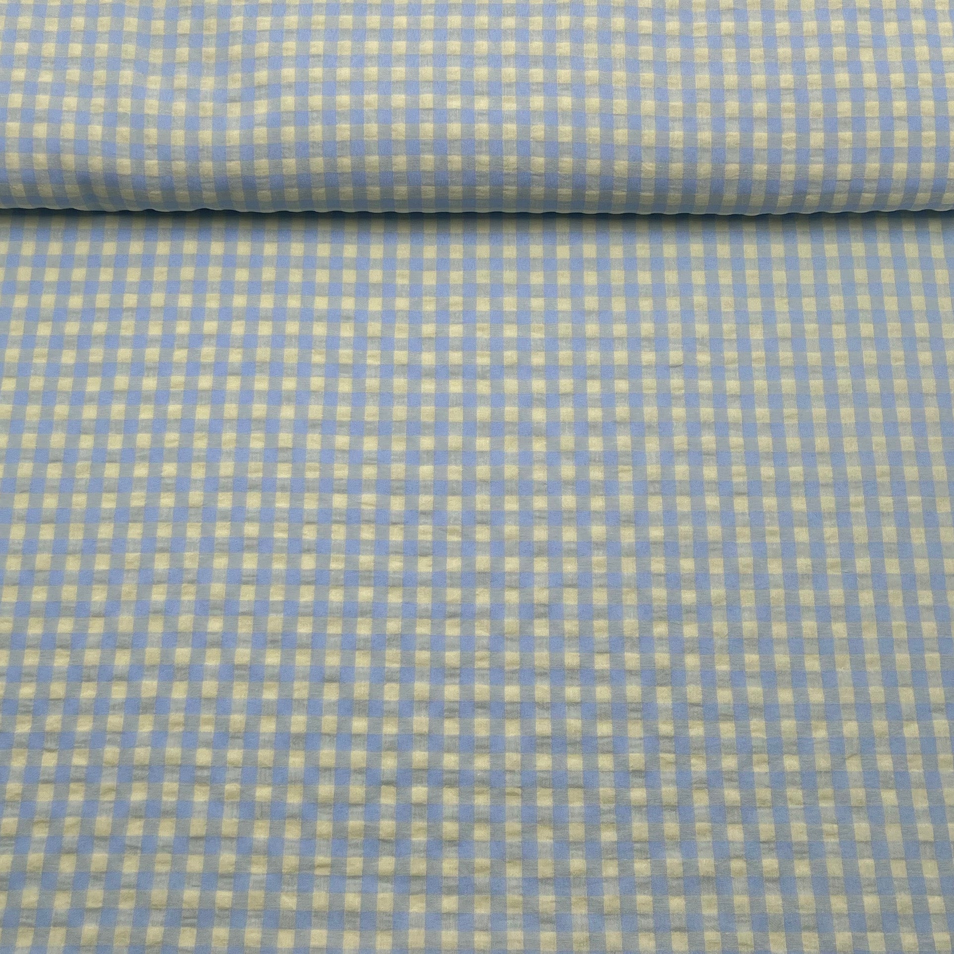Tissu Seersucker carreaux bleu et vert