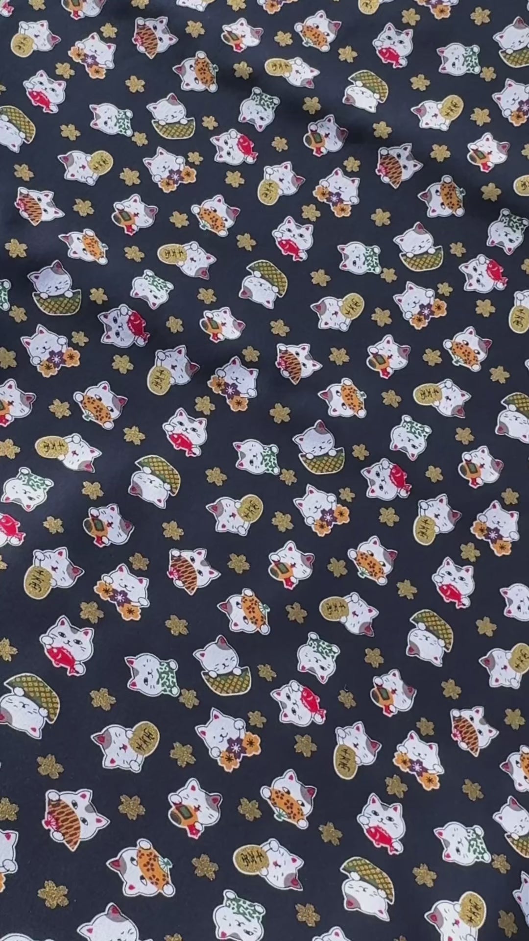 Tissu Popeline Maneki-Neko Japonais