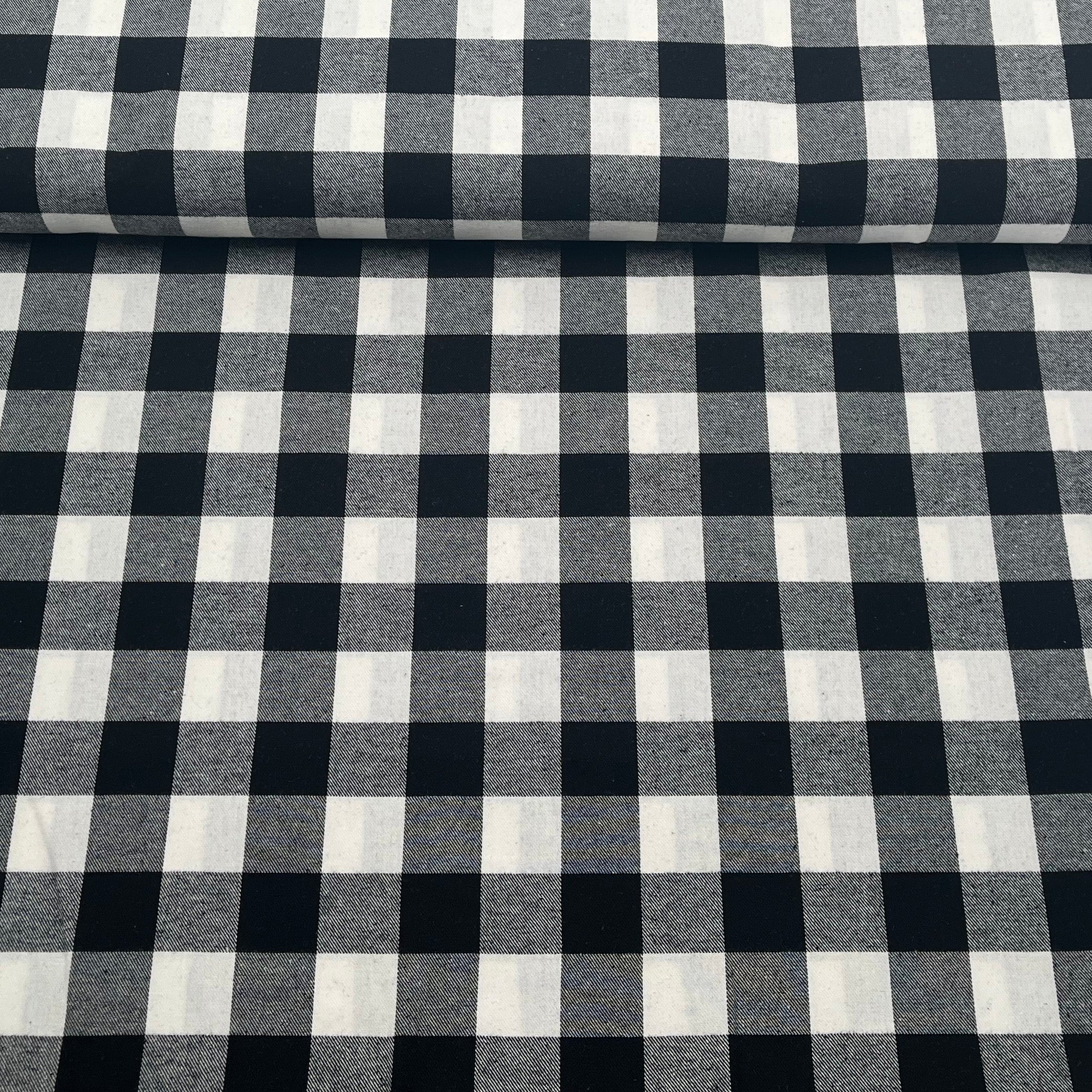 Tissu Flanelle de Coton Carreaux noir et blanc