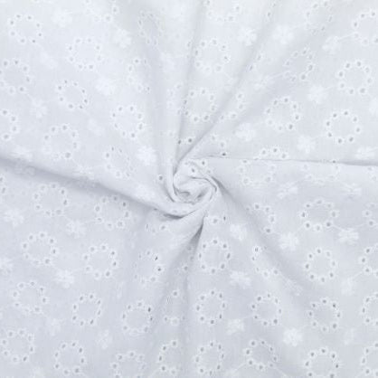 Tissu broderie anglaise blanche fleurs rondes