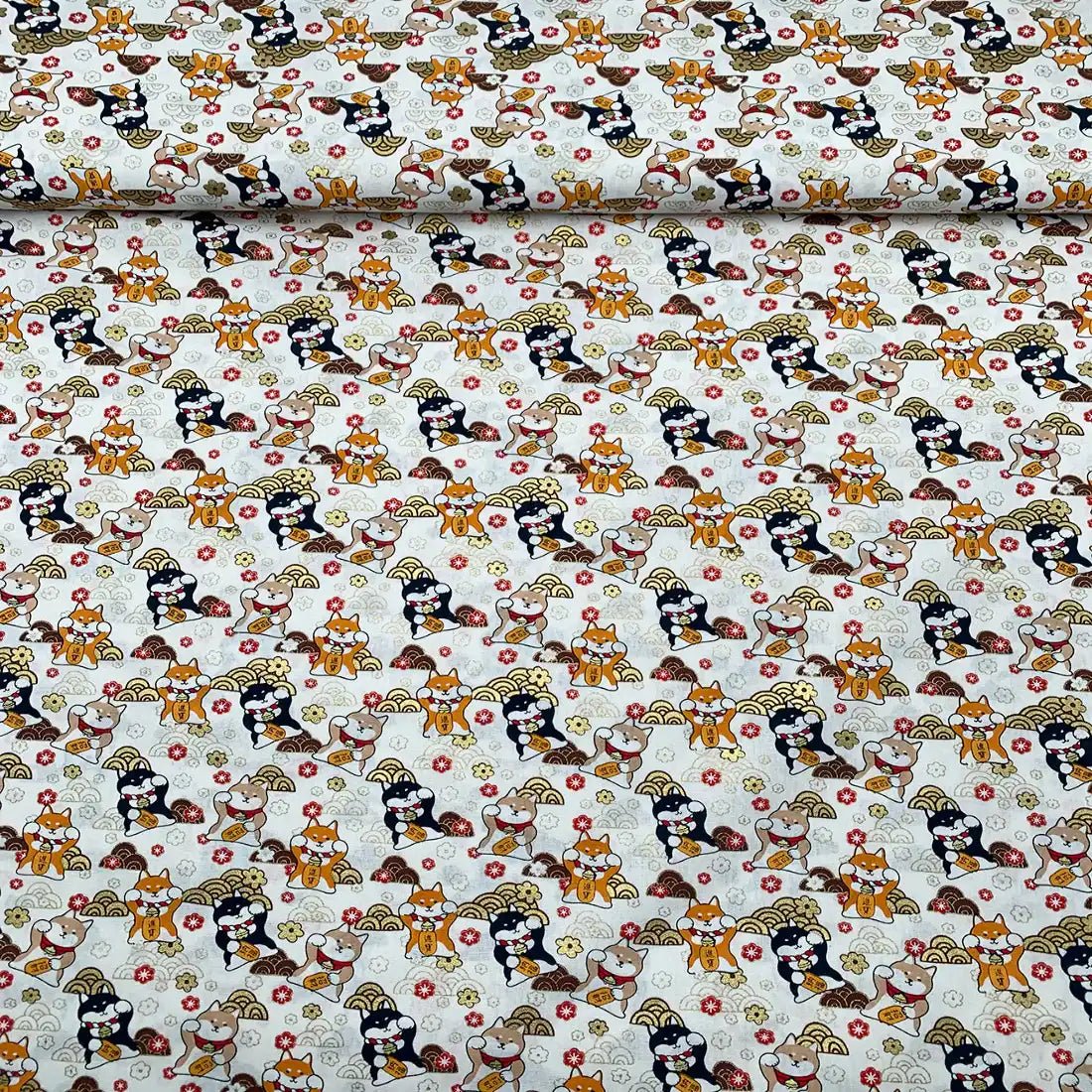 Tissu Popeline de coton Chats Porte-Bonheur