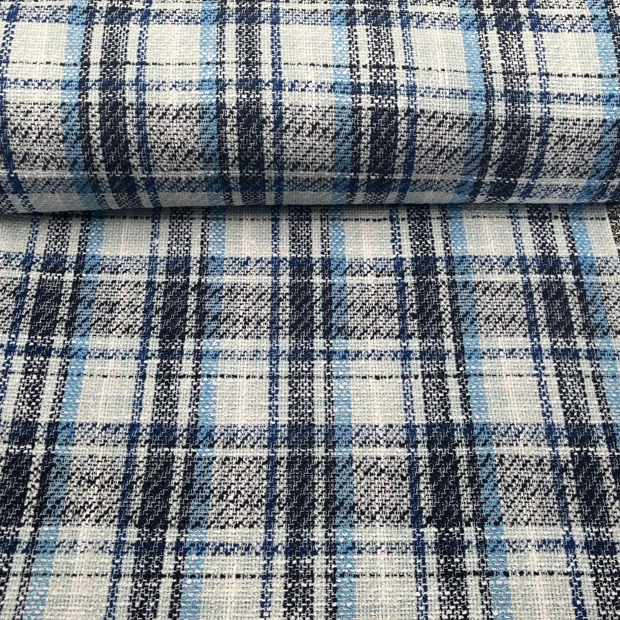 Tissu Tweed Estival Carreaux Bleu et Blanc