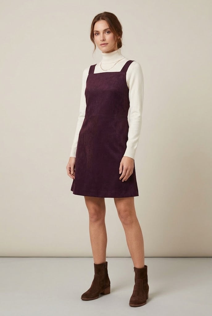Robe chasuble en suédine stretch bordeaux