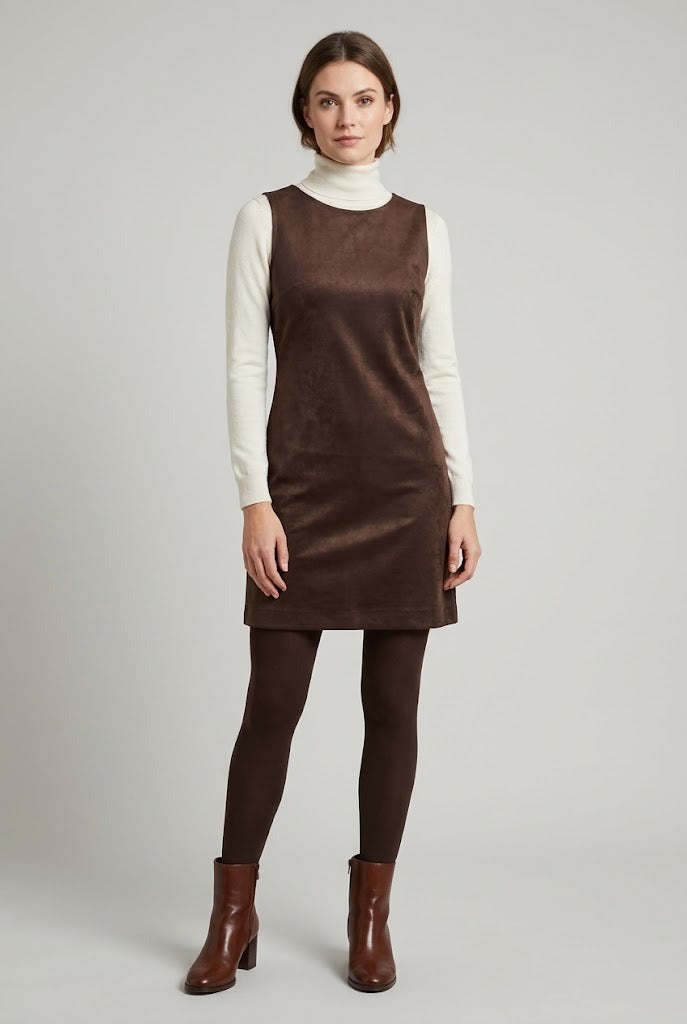 Robe chasuble en suédine stretch brun chocolat