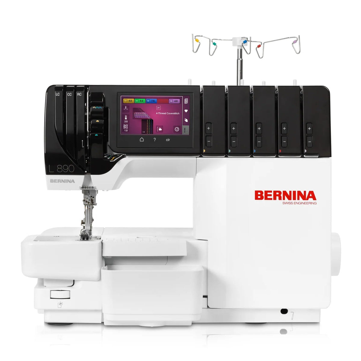 Surjeteuse-recouvreuse BERNINA L 890 — vue de face, avec table rallonge