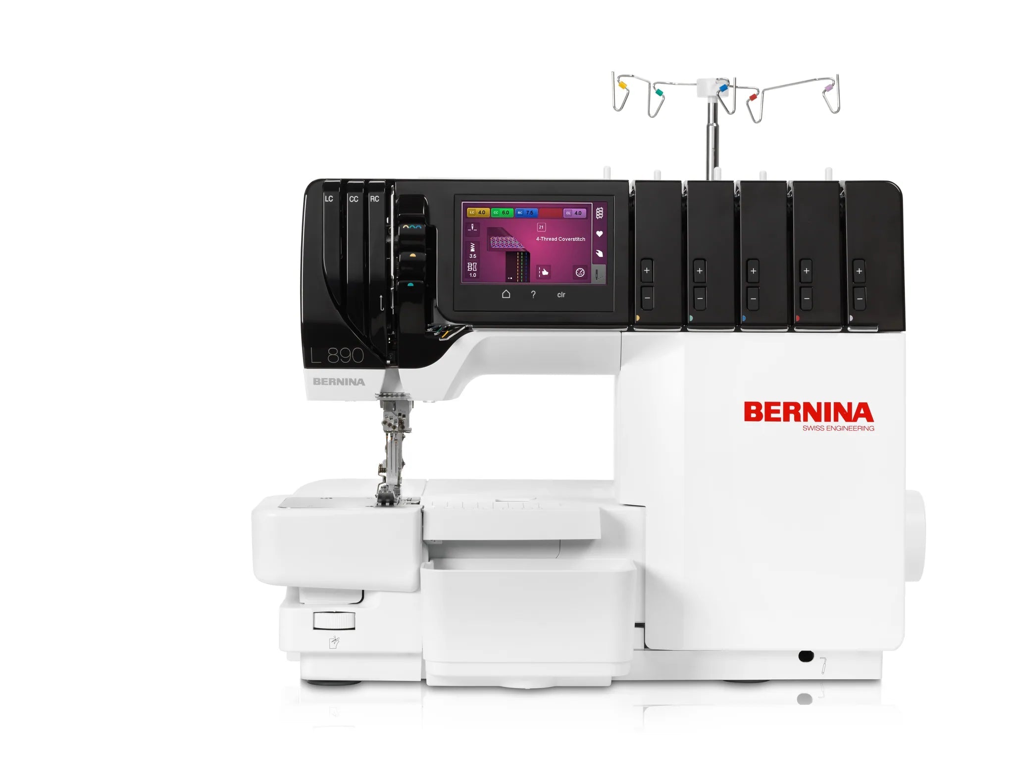 Surjeteuse-recouvreuse BERNINA L 890 — vue de face, avec table rallonge