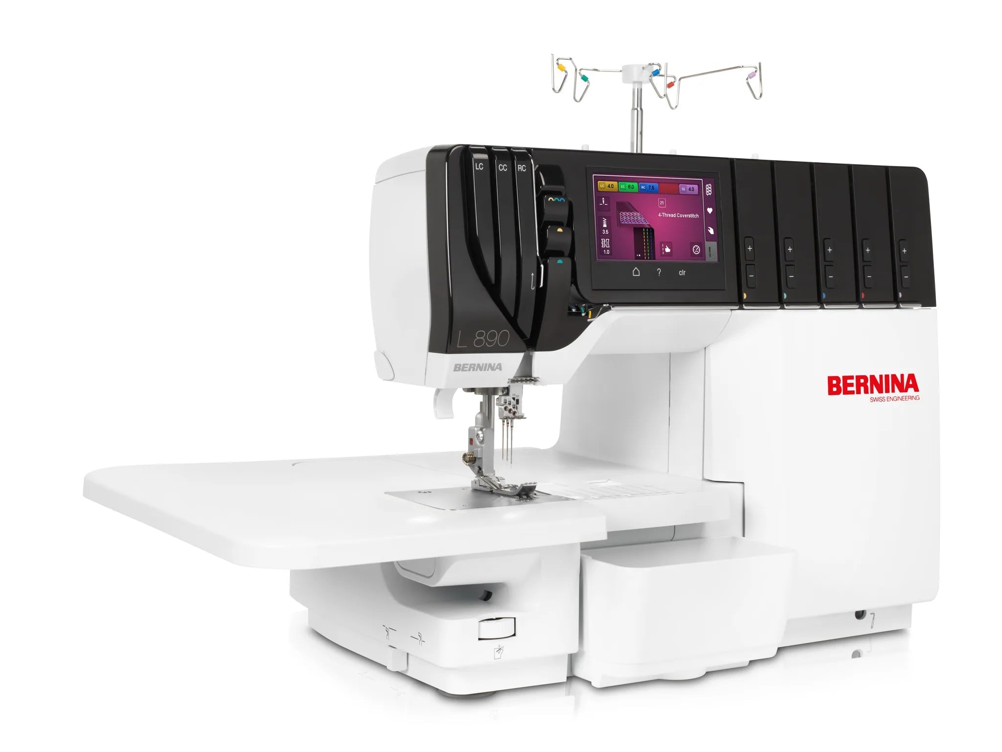 Surjeteuse-recouvreuse BERNINA L 890 — en atelier, avec table rallonge
