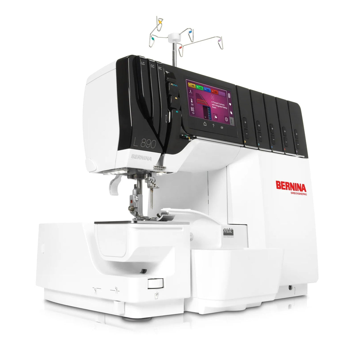Surjeteuse-recouvreuse BERNINA L 890 — en fonctionnement, bras libre, surjet